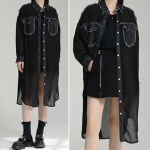 Sheer Long Pocketed Coverup Top NEW